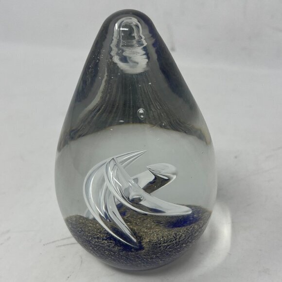 Solid Glass Paper Weight Made Egg Shaped Hand Blown Art Swirl - Picture 3 of 6